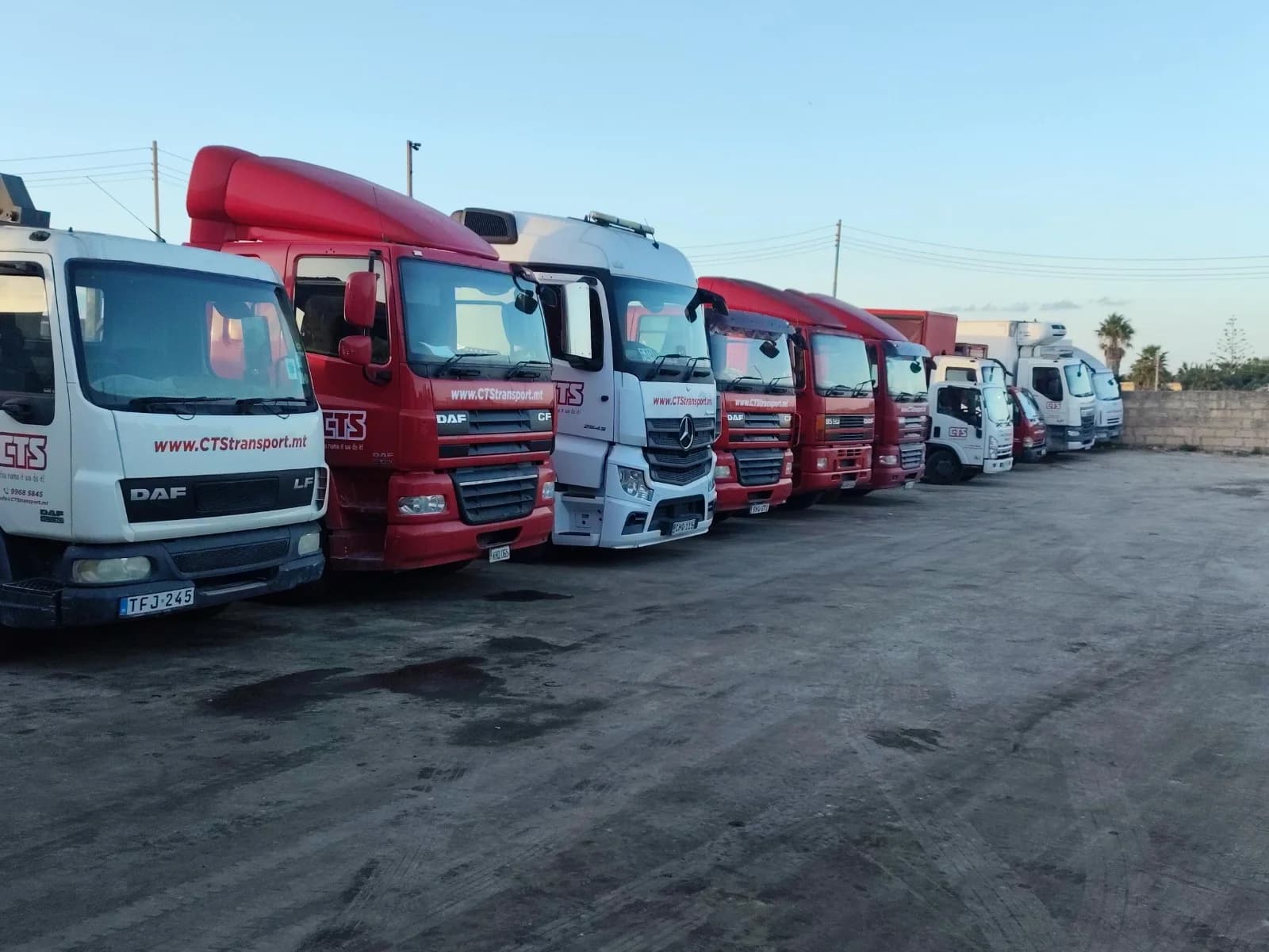 CTS Transport fleet of red DAF CF trucks at Hal Far Industrial Estate