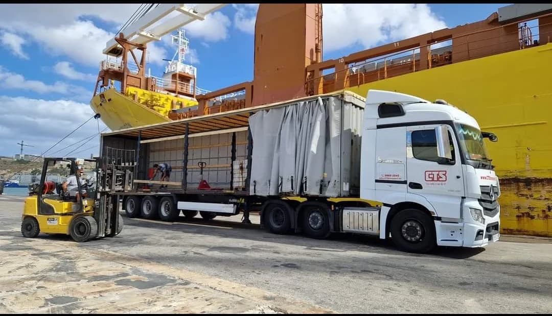 CTS Transport fleet of red DAF CF trucks at Hal Far Industrial Estate, Malta